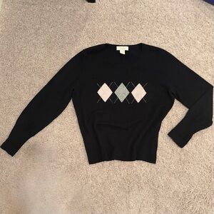 Mainbocher Pure Cashmere Women's Flattering Black Argyle Sweater Size XL